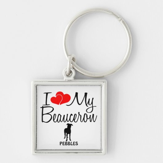 私は私のボーセロン犬が大好き キーホルダー (正面)