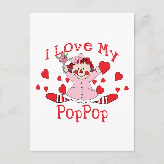 私は私のポップラグドールとハートが大好き ポストカード (正面)