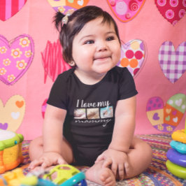 私は私のママの手書き文字、写真黒が大好き ベビーボディスーツ