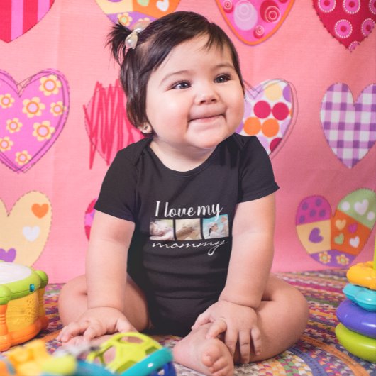 私は私のママの手書き文字、写真黒が大好き ベビーボディスーツ