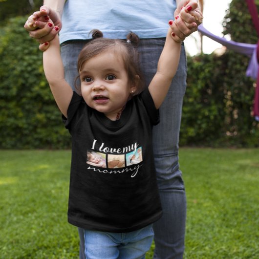 私は私のママの手書き文字、写真黒が大好き ベビーTシャツ