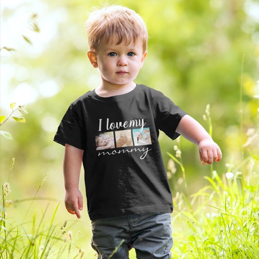 私は私のママの手書き文字、写真黒が大好き ベビーTシャツ