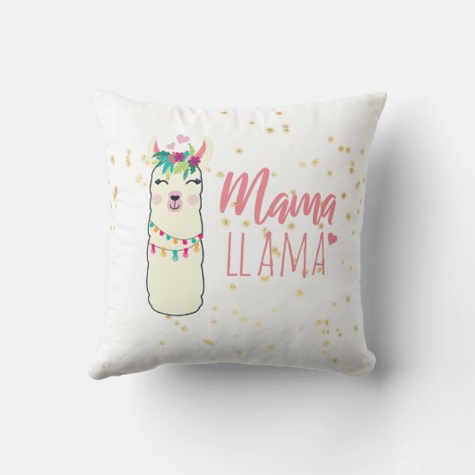 私は私のママLlamaかわいい女の子ピンクの金ゴールドシャワー クッション (裏面)