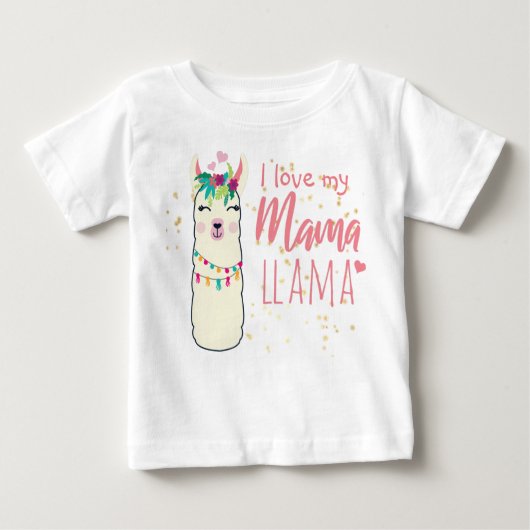私は私のママLlamaかわいい女の子ピンクの金ゴールドシャワー ベビーTシャツ (正面)