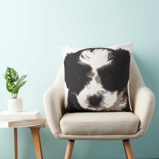 私は私のマルチーズ黒白の子犬が大好き クッション (椅子)