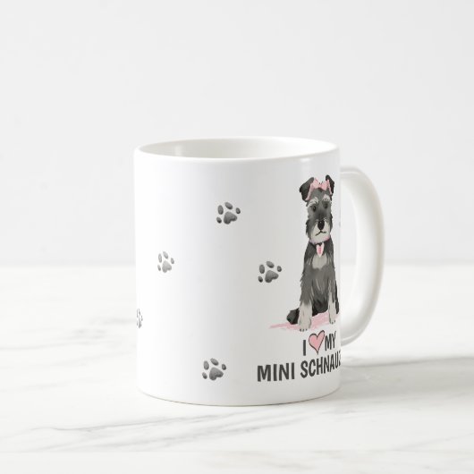私は私のミニシュナウツァーピンクコーヒーマグが大好き コーヒーマグカップ (正面右)