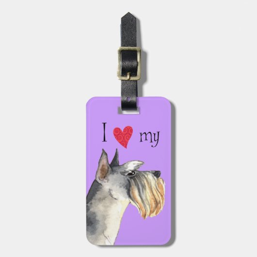 私は私のミニチュア・シュナウツァーを愛します ラゲッジタグ (正面縦)