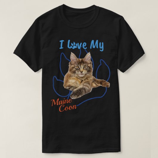 私は私のメインのクーン最高の猫好きポーププリントが大好き! Tシャツ (デザイン正面)