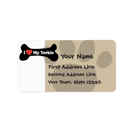 私は私のヨークシャーテリアが大好き – ドッグボーン ラベル (正面)