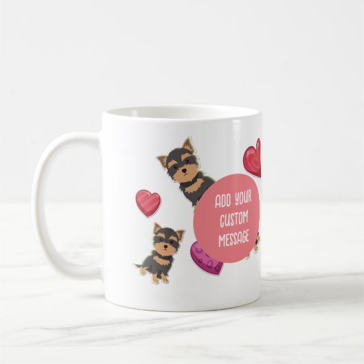 私は私のヨークシャーテリアドッグ白熱［赤熱］光を放つハートが好き コーヒーマグカップ (左)