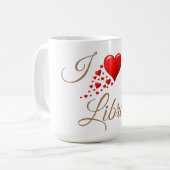 私は私のライブラリの丸いステッカーシートが大好き コーヒーマグカップ (正面左)