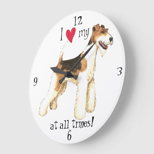 私は私のワイヤーフォックステリア犬を愛します ラージ壁時計 (傾斜)