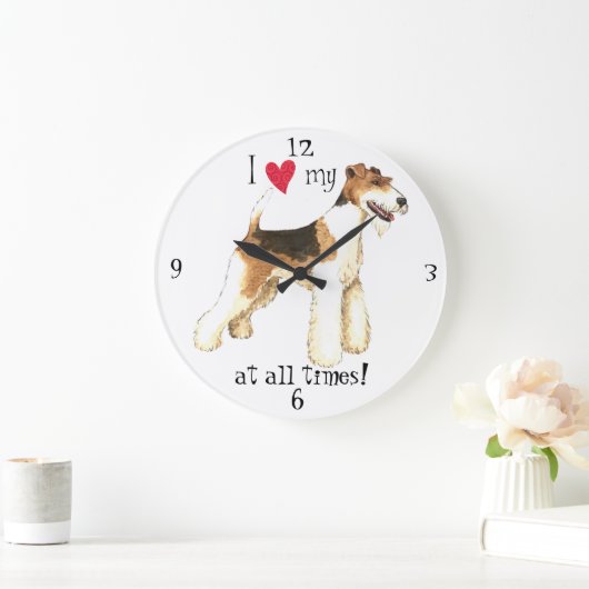 私は私のワイヤーフォックステリア犬を愛します ラージ壁時計 (ホーム)