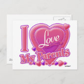 私は私の両親ピンク/紫が大好き – ハート ポストカード (正面/裏面)