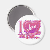 私は私の両親ピンク/紫が大好き – ハート マグネット (正面/裏面)