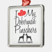 私は私の二匹の（犬）ドーベルマン・ピンシェル犬を愛する メタルオーナメント (左)