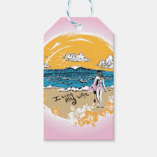 「私は私の人生が好き」ガールサーフィンラベル ギフトタグ (正面)