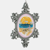 「私は私の人生が好き」サーフガールオーナメント スノーフレークピューターオーナメント (左)