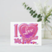 私は私の兄弟のピンクか紫色-ハート--を愛します ポストカード (スタンド正面)