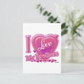 私は私の兄弟ピンク/紫が大好き – ハート ポストカード (スタンド正面)