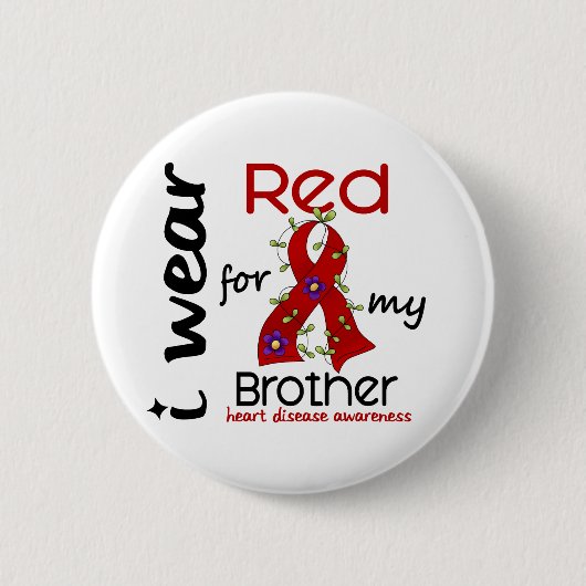 私は私の兄弟43の心臓病のための赤を身に着けています 缶バッジ (正面)