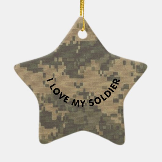 私は私の兵士の軍のパーソナライズな写真の迷彩柄を愛します セラミックオーナメント (裏面)