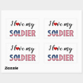 私は私の兵士を愛し、ハートアメリカ国旗のタイポグラフィ 長方形シール (シート)