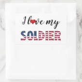 私は私の兵士を愛し、ハートアメリカ国旗のタイポグラフィ 長方形シール (バッグ)