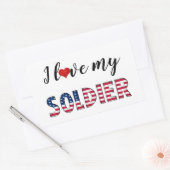 私は私の兵士を愛し、ハートアメリカ国旗のタイポグラフィ 長方形シール (封筒)