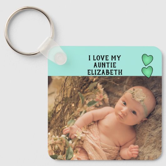 私は私の叔母の名前の写真が大好き緑の両面 キーホルダー (正面)