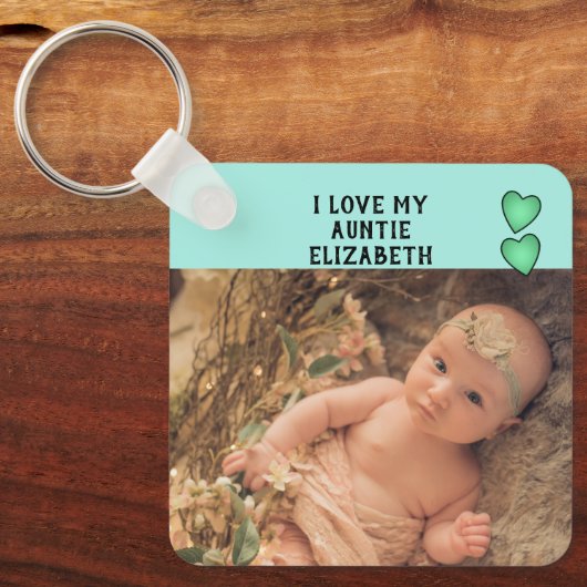 私は私の叔母の名前の写真が大好き緑の両面 キーホルダー (正面)