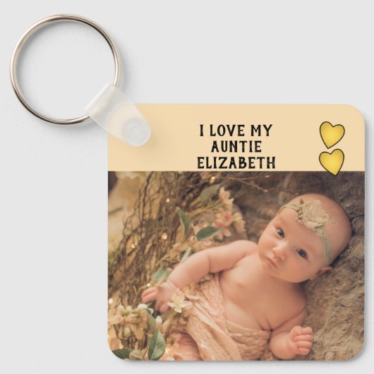 私は私の叔母の名前の写真が大好き黄色の両面 キーホルダー (正面)