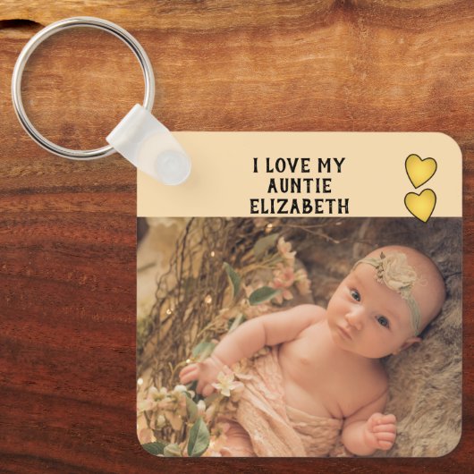 私は私の叔母の名前の写真が大好き黄色の両面 キーホルダー (正面)