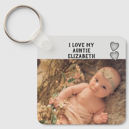 私は私の叔母の名前の写真グレー両面が大好き キーホルダー (正面)