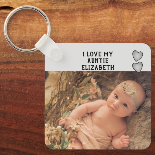 私は私の叔母の名前の写真グレー両面が大好き キーホルダー (正面)
