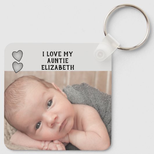 私は私の叔母の名前の写真グレー両面が大好き キーホルダー (裏面)