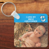 私は私の叔父の名前の写真の青の愛のハート キーホルダー (正面)