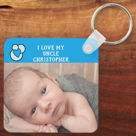 私は私の叔父の名前の写真の青の愛のハート キーホルダー (裏面)