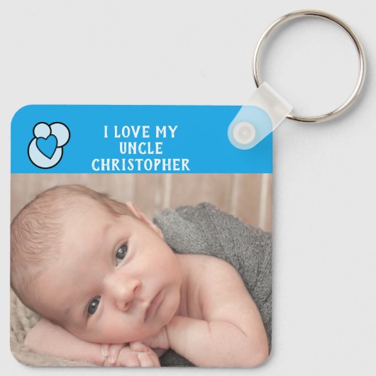 私は私の叔父の名前の写真の青の愛のハート キーホルダー (裏面)