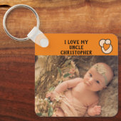 私は私の叔父の名前の写真オレンジ色の愛のハート キーホルダー (正面)