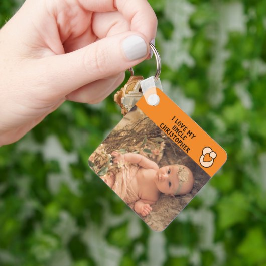 私は私の叔父の名前の写真オレンジ色の愛のハート キーホルダー (手)