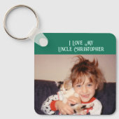 私は私の叔父を愛する名前の写真を緑のグレー キーホルダー (正面)