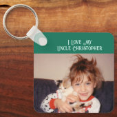 私は私の叔父を愛する名前の写真を緑のグレー キーホルダー (正面)