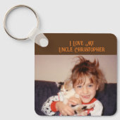 私は私の叔父を愛する名前の写真を追加する茶色のオレンジ キーホルダー (正面)
