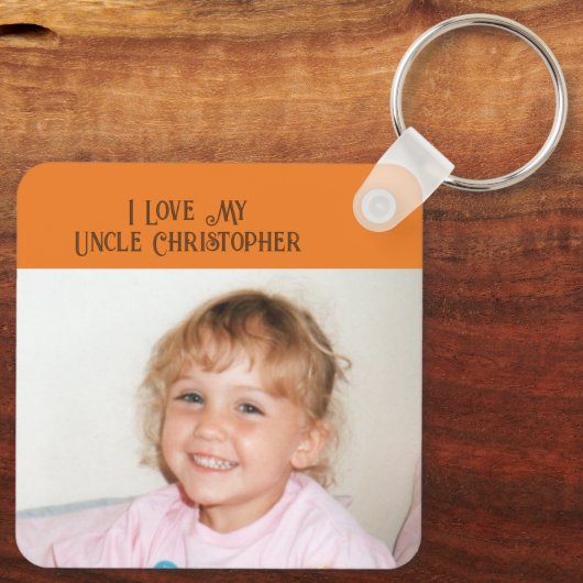 私は私の叔父を愛する名前の写真を追加する茶色のオレンジ キーホルダー (裏面)