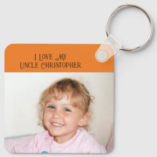 私は私の叔父を愛する名前の写真を追加する茶色のオレンジ キーホルダー (裏面)