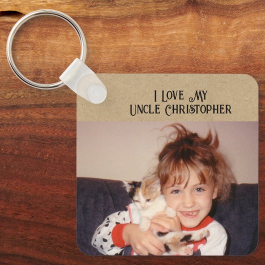 私は私の叔父を愛する名前の写真を追加茶色の桃 キーホルダー (正面)