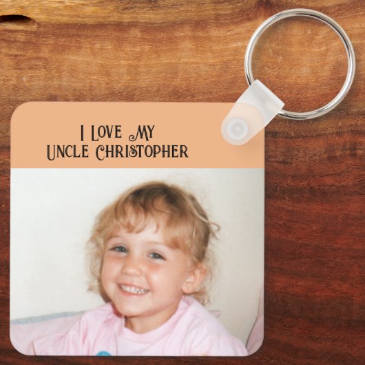 私は私の叔父を愛する名前の写真を追加茶色の桃 キーホルダー (裏面)