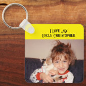 私は私の叔父を愛する名前の写真を黄色い灰色 キーホルダー (正面)