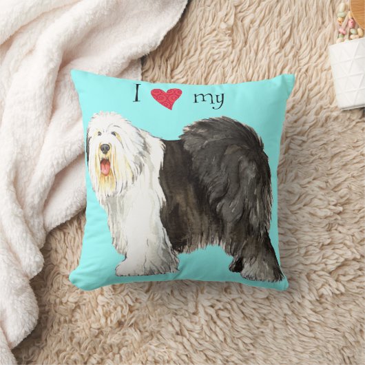 私は私の古い英国の牧羊犬を愛します クッション (ブランケット)